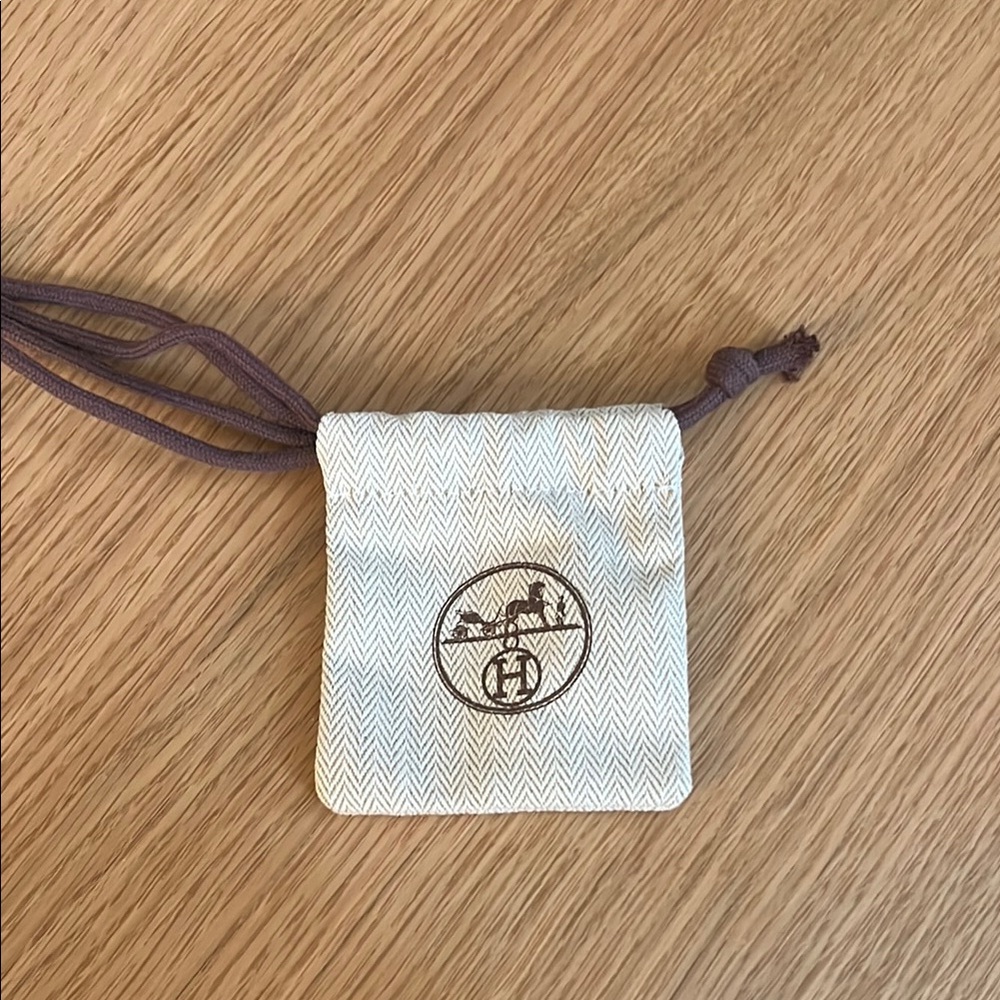 Hermes Cream and Brown Drawstring Pouch